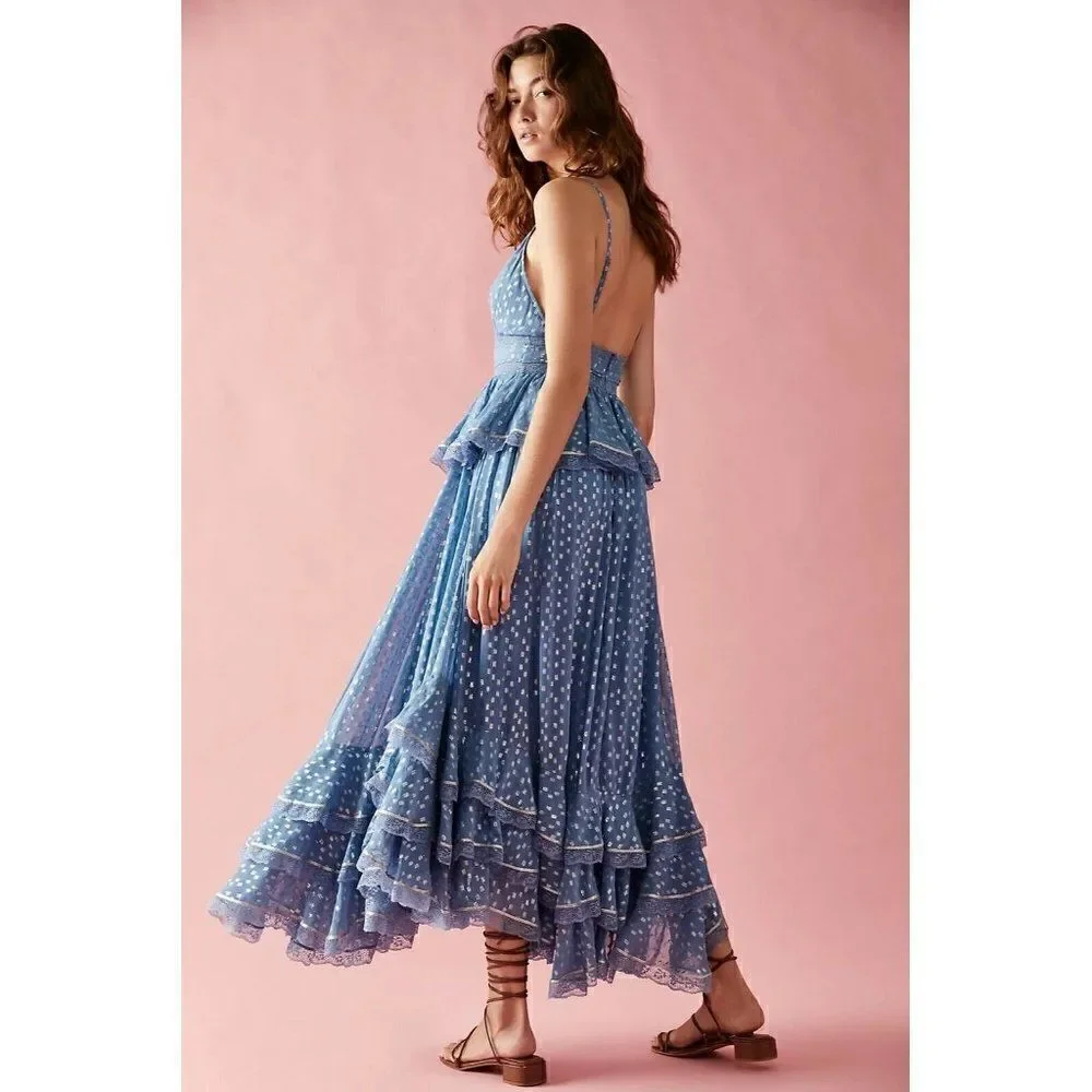 NWT FREE PEOPLE X ROCOCO SANDS Sz S EMI LONG DRESS IN BABY BLUE